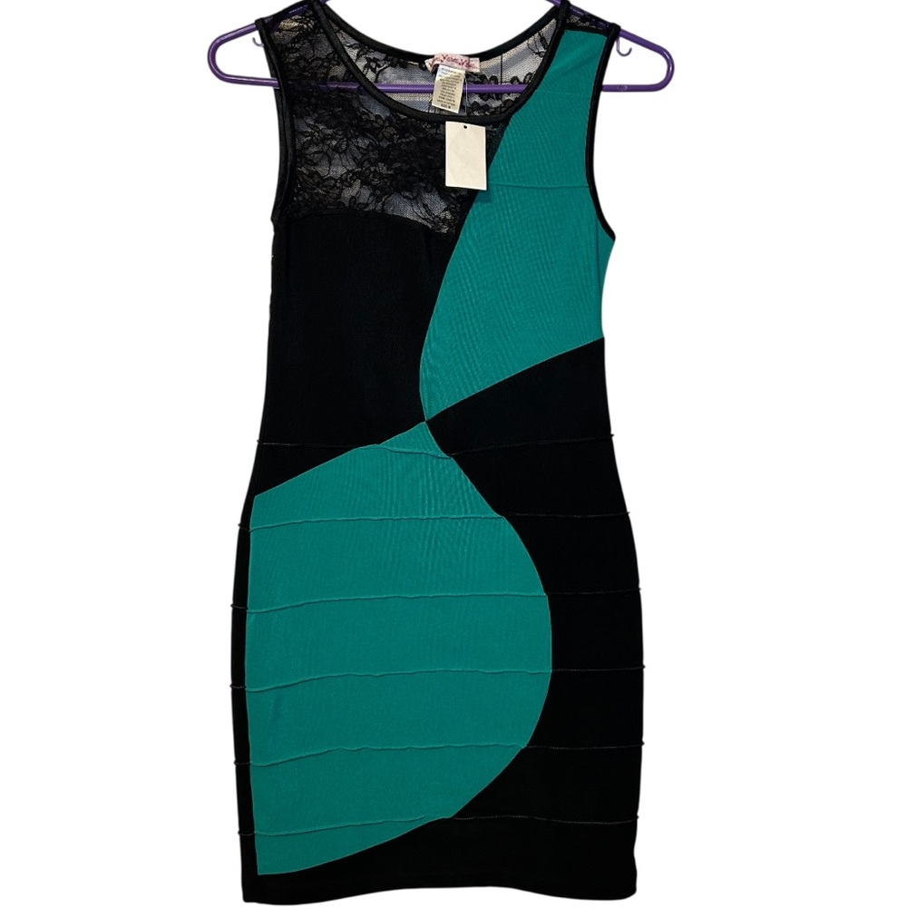 Wishes Wishes Wishes Juniors BodyCon Teal Green & Black Lace Size Med